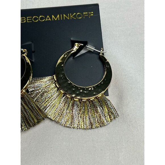 Rebecca Minkoff Women's Gold and Silver Palm Tassel Hoop Earrings NWT - Picture 3 of 5